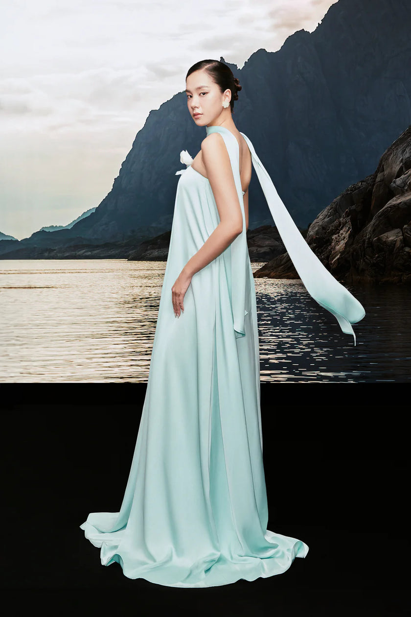 Rayan Strapless Pleated Chest Silk Maxi Dress