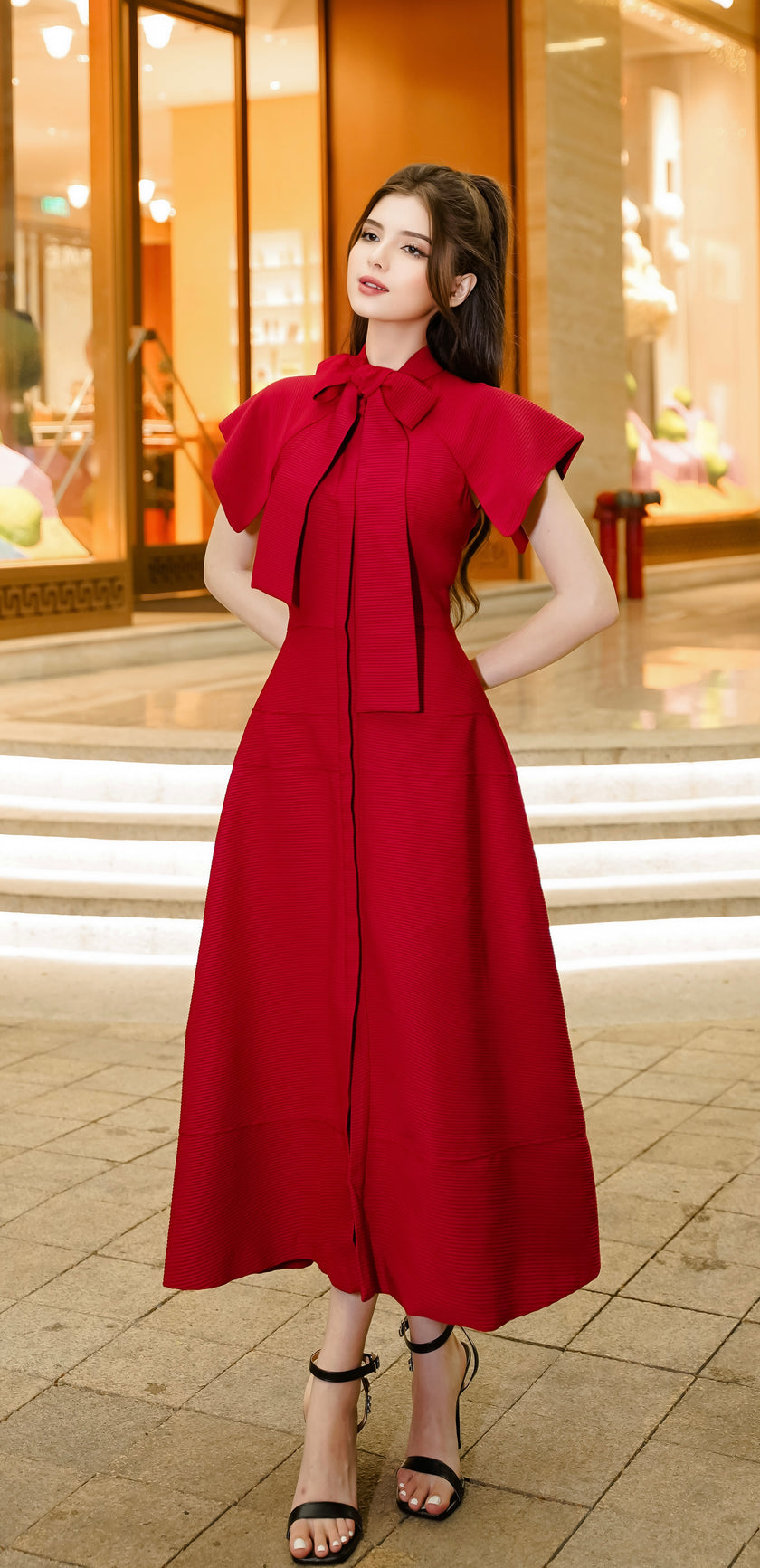 ROSETTE DRESS - RED