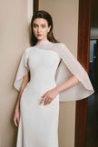 Abigail Trumpet Cape Sleeved Twill Midi Dress - LARMES