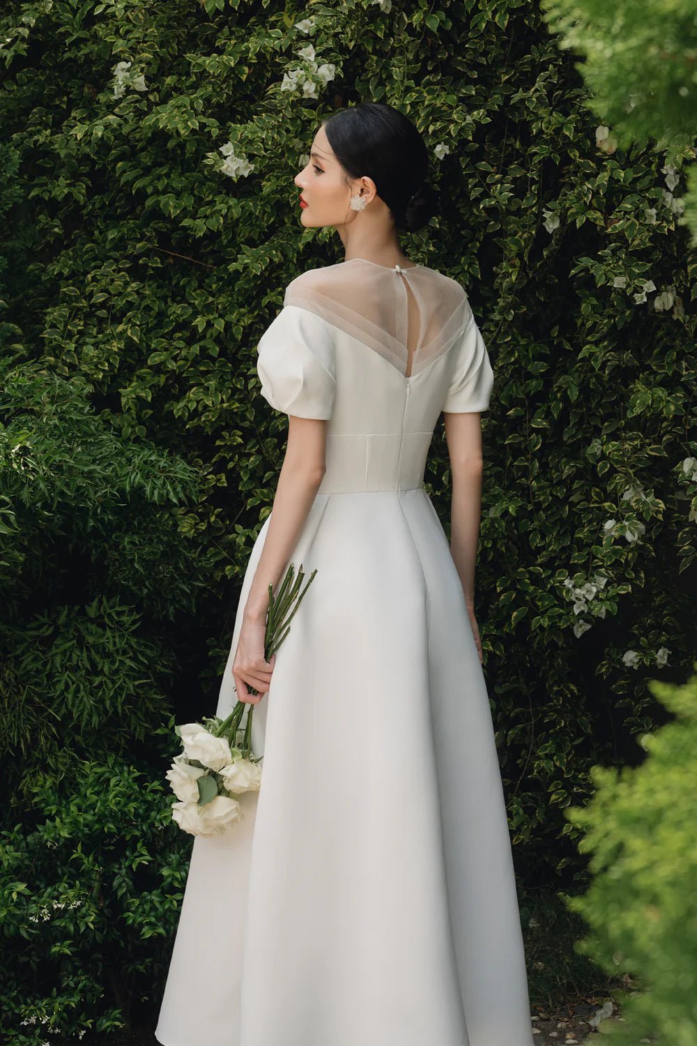 Alice Puffy Short Sleeved Taffeta Midi Dress - LARMES