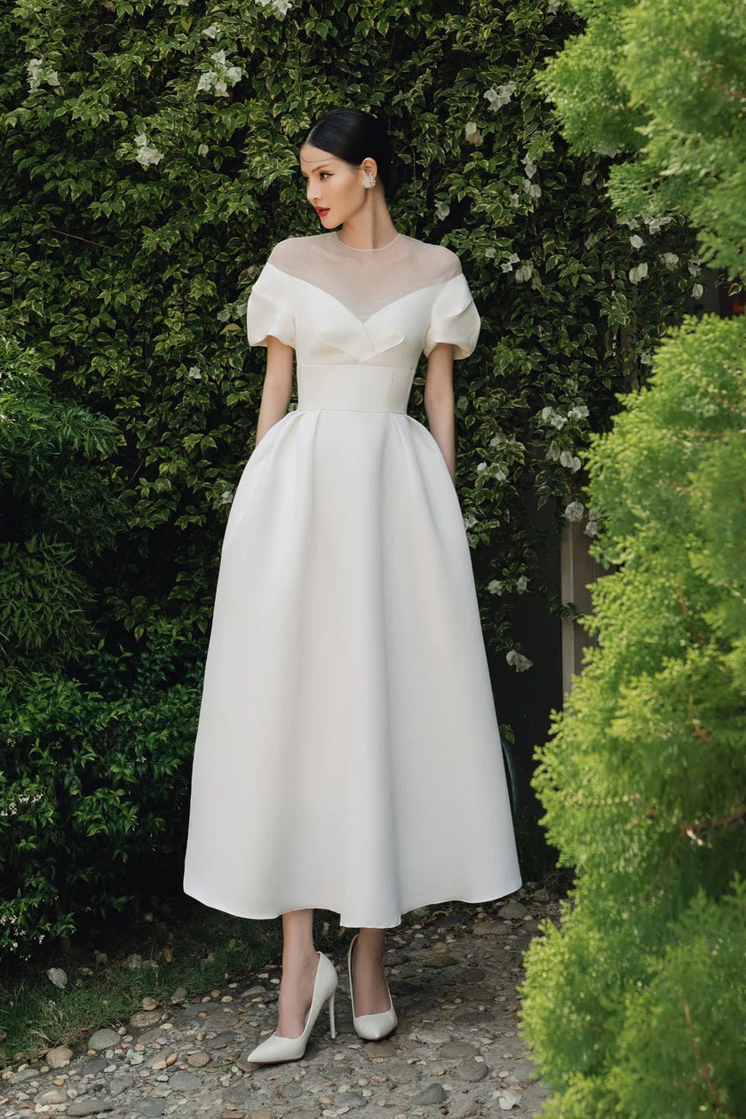 Alice Puffy Short Sleeved Taffeta Midi Dress - LARMES