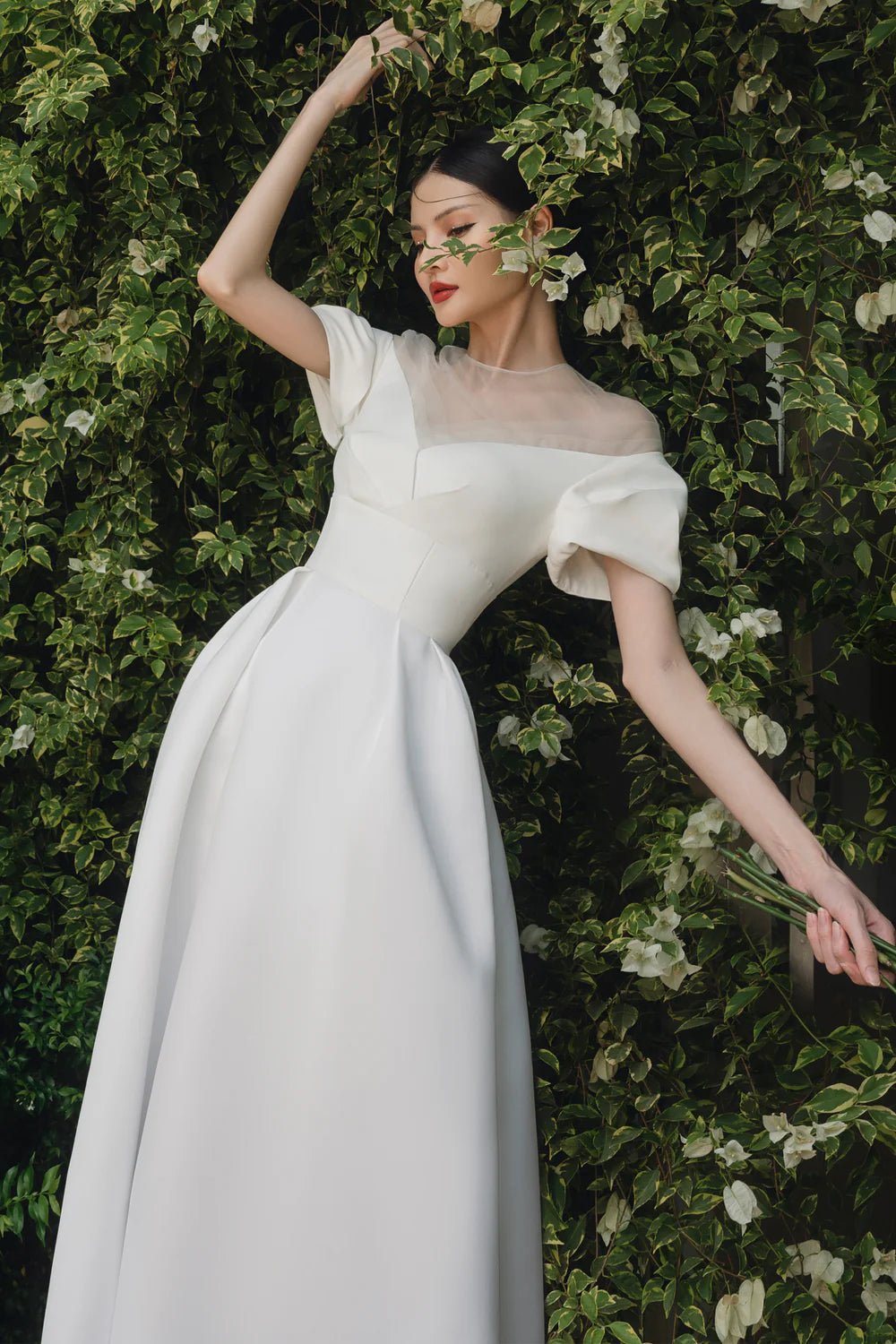 Alice Puffy Short Sleeved Taffeta Midi Dress - LARMES