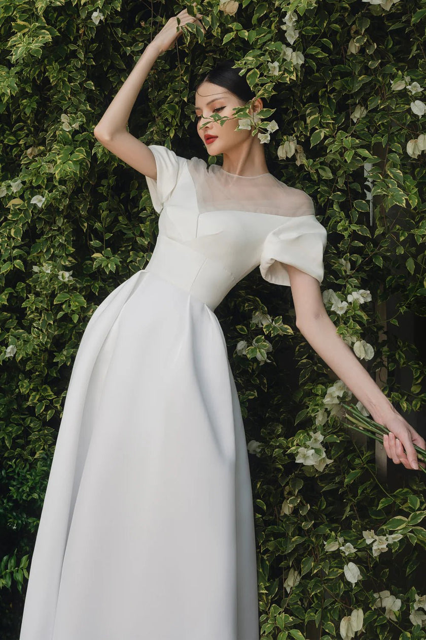 Alice Puffy Short Sleeved Taffeta Midi Dress - LARMES