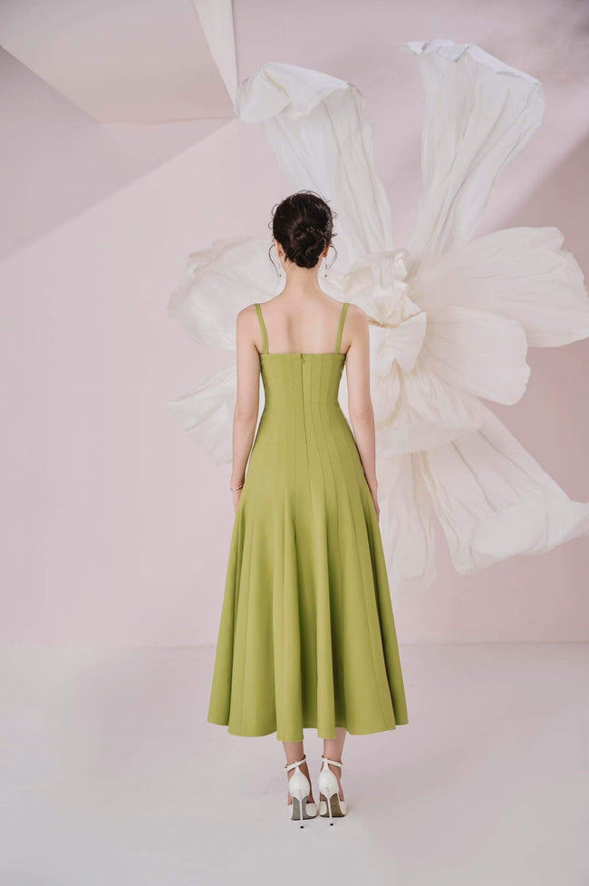 Alora A - line Draped Sandy Crepe Midi Dress - LARMES