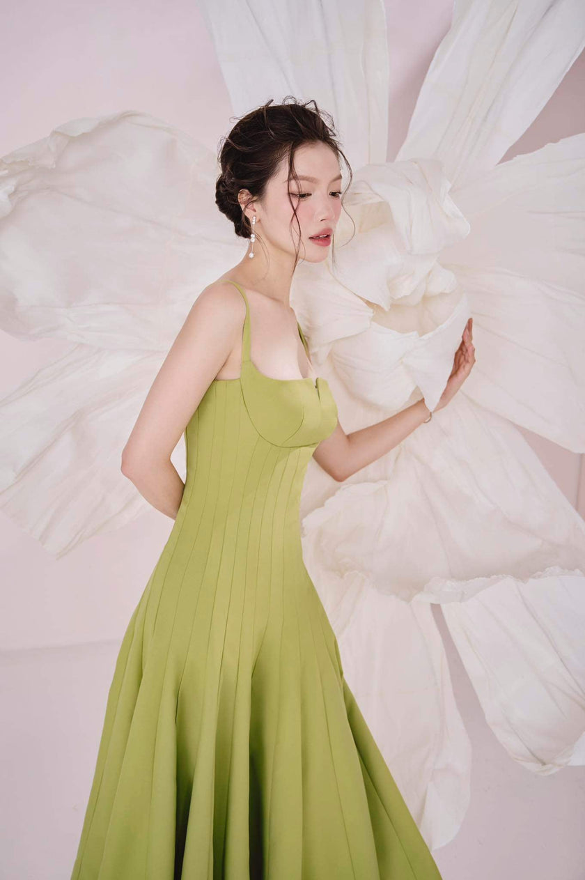 Alora A - line Draped Sandy Crepe Midi Dress - LARMES