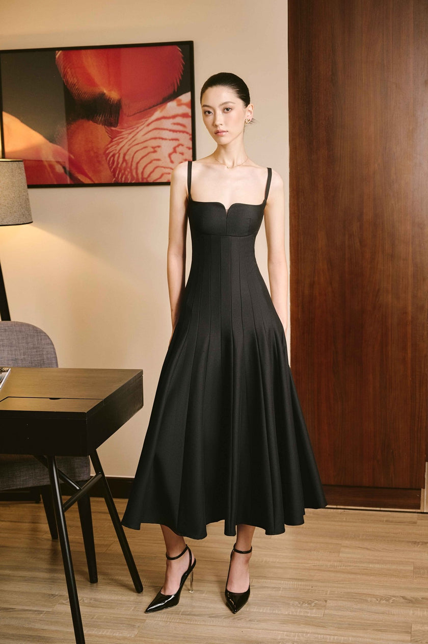 Alora A - line Draped Sandy Crepe Midi Dress - LARMES