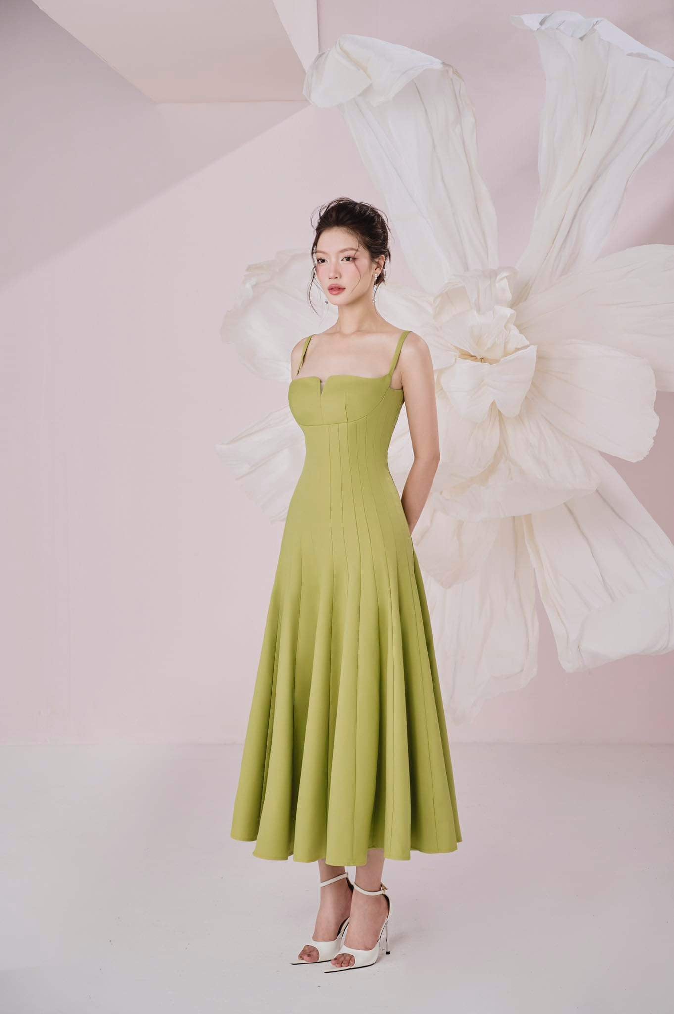 Alora A - line Draped Sandy Crepe Midi Dress - LARMES