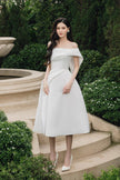 Amberly A - line Off - Shoulder Taffeta Below The Knee Dress - LARMES