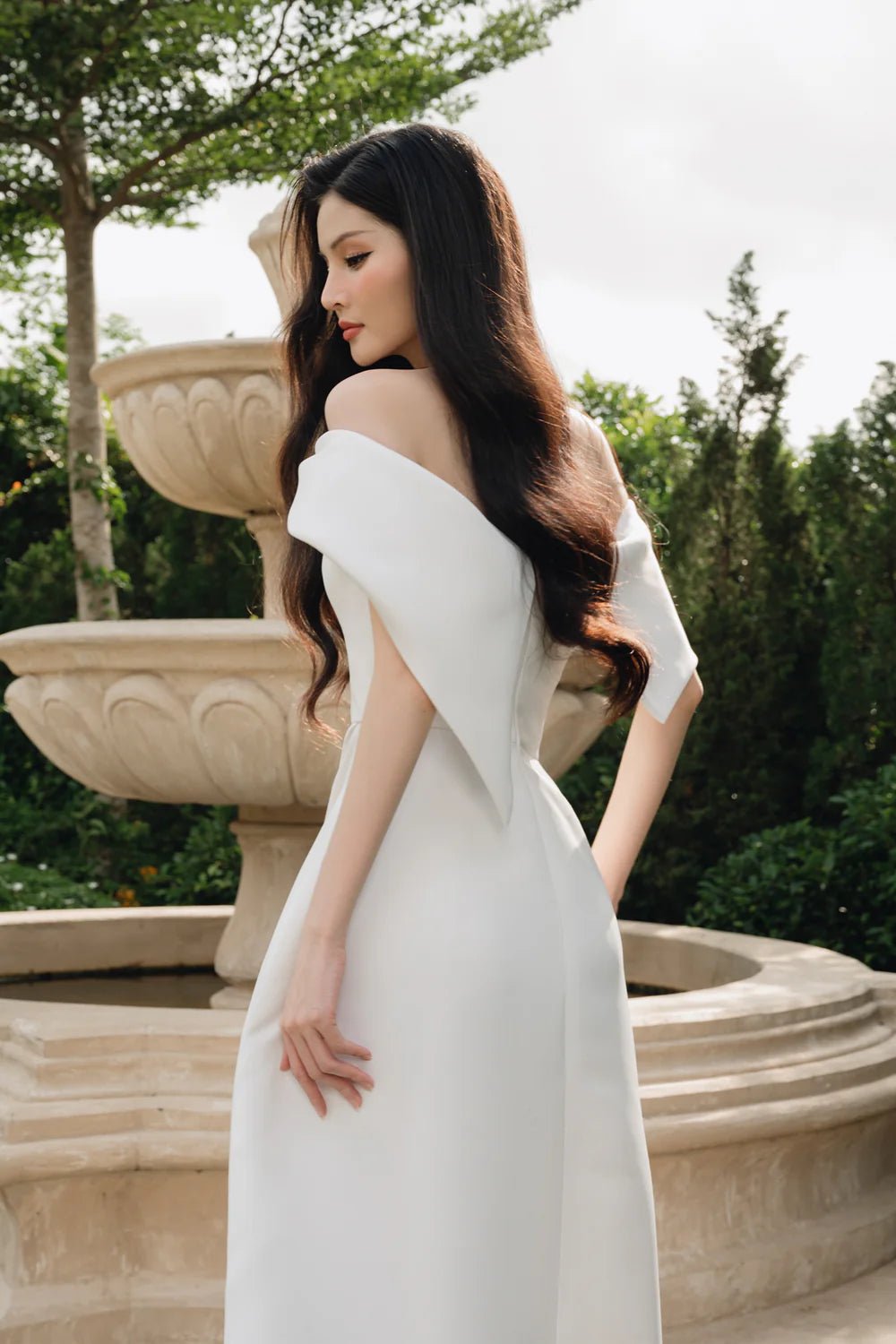 Amberly A - line Off - Shoulder Taffeta Below The Knee Dress - LARMES