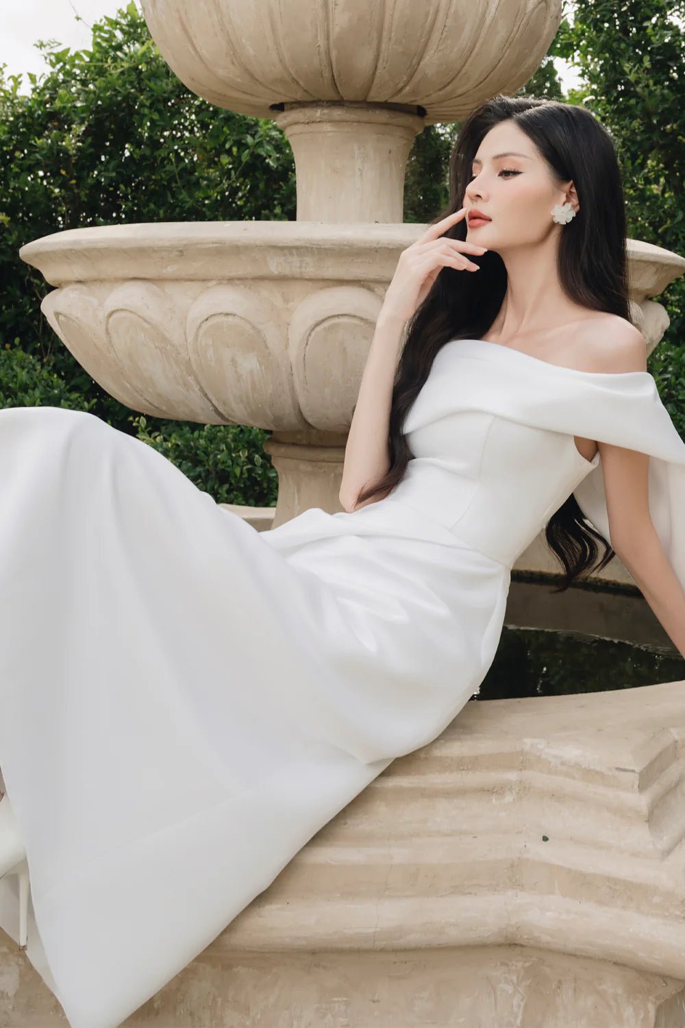 Amberly A - line Off - Shoulder Taffeta Below The Knee Dress - LARMES