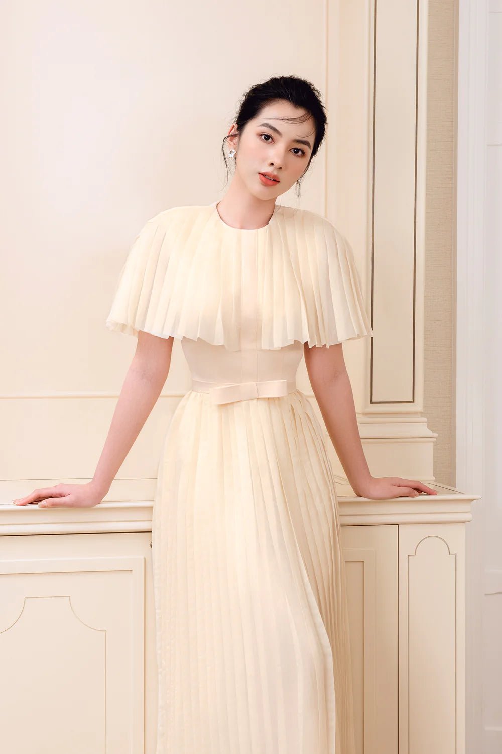 Angle Pleated Cape Dress - LARMES