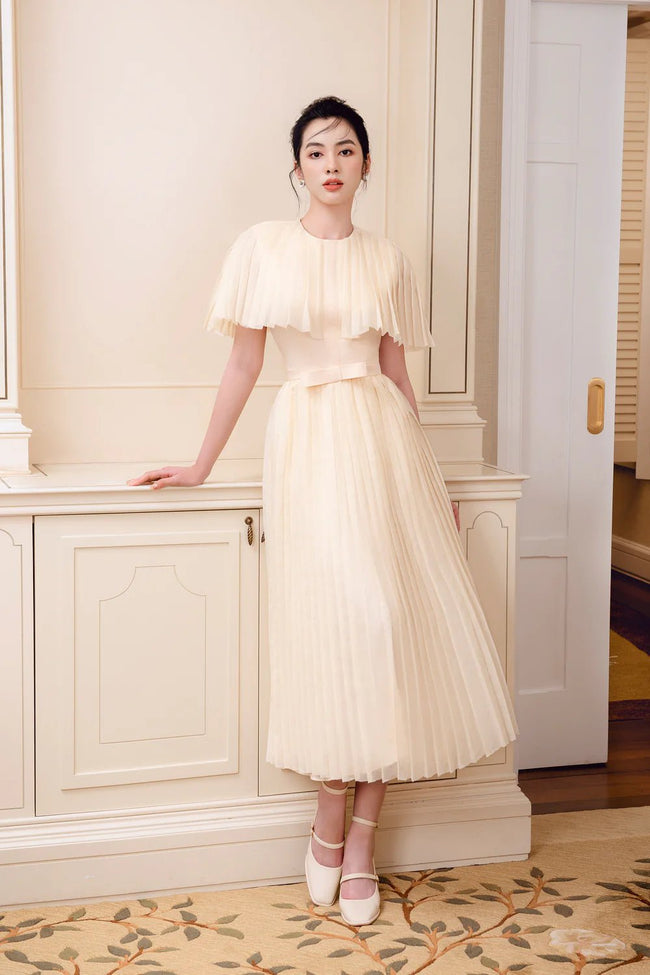 Angle Pleated Cape Dress - LARMES