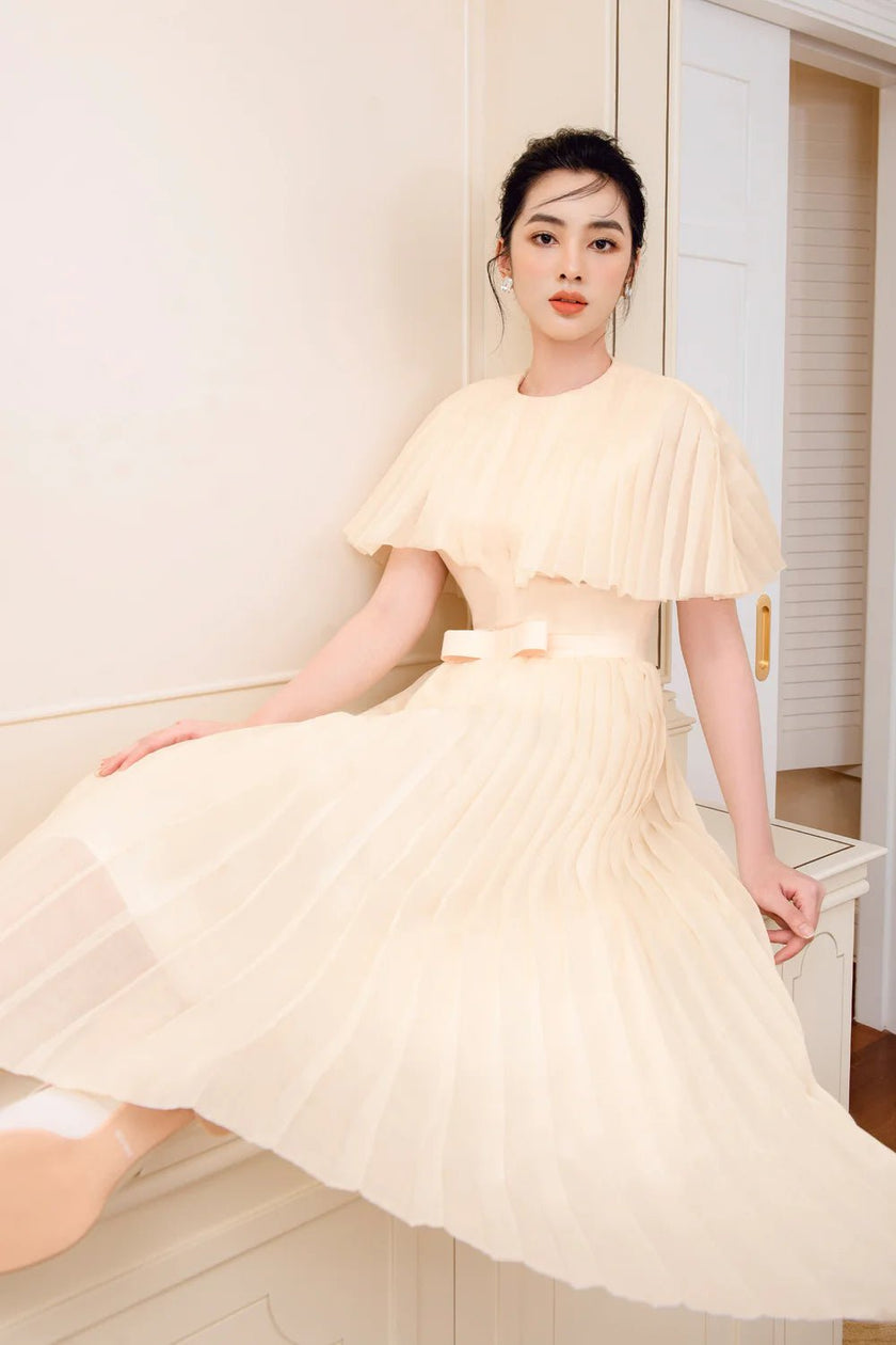 Angle Pleated Cape Dress - LARMES