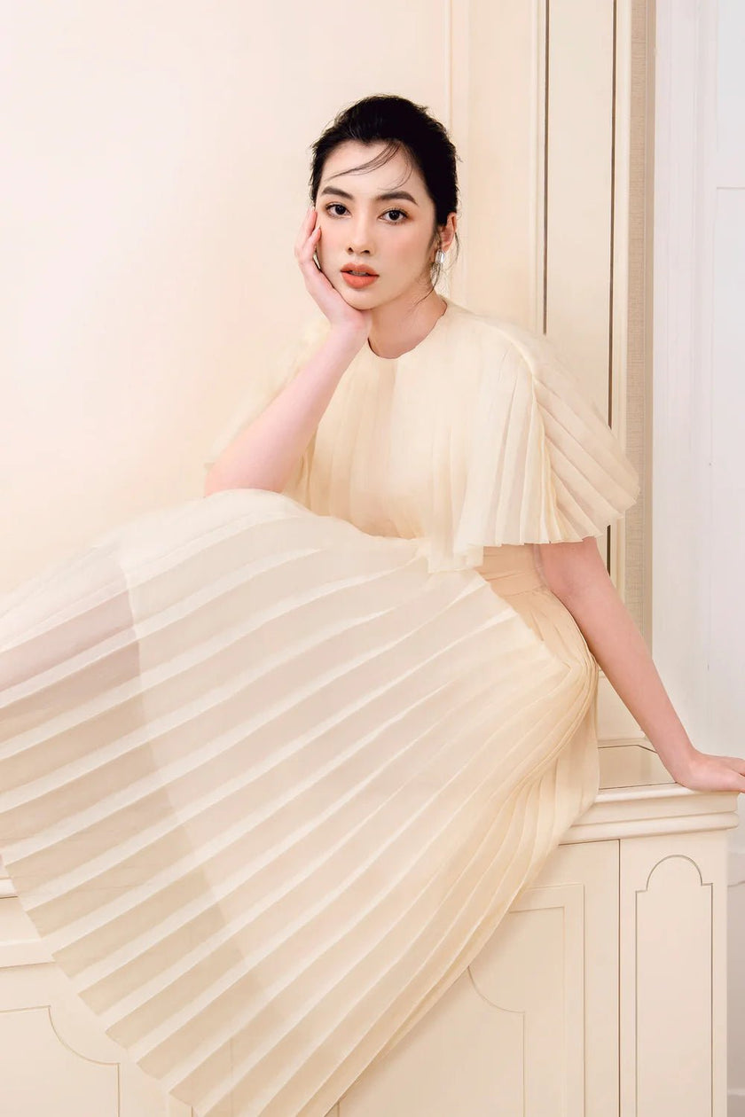 Angle Pleated Cape Dress - LARMES