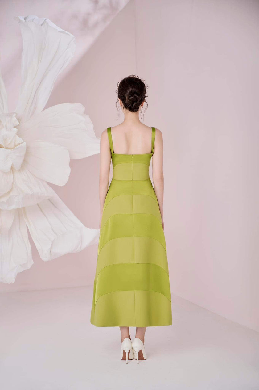 Anubis A - line Square Neck Silk Crepe Ankle Length Dress - LARMES