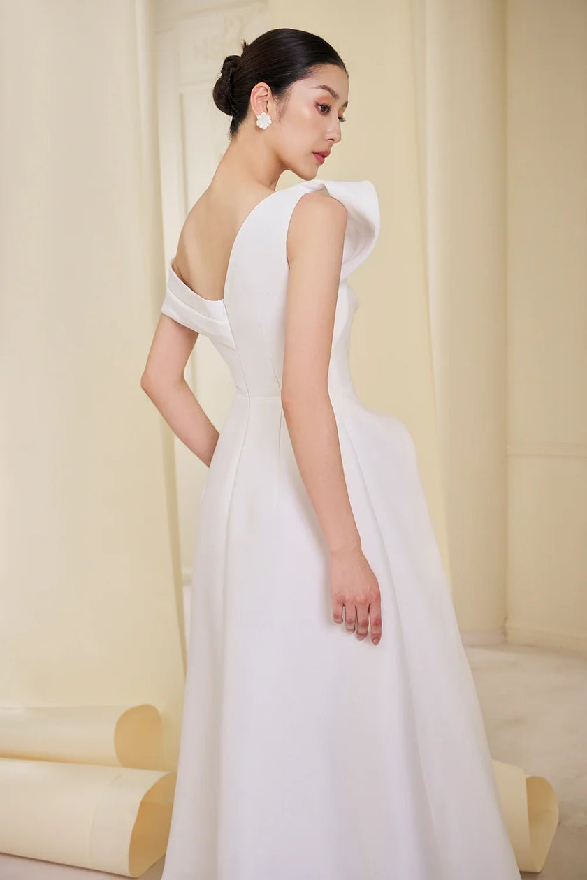 Aria A - line Extended Flap Taffeta Ankle Length Dress - LARMES