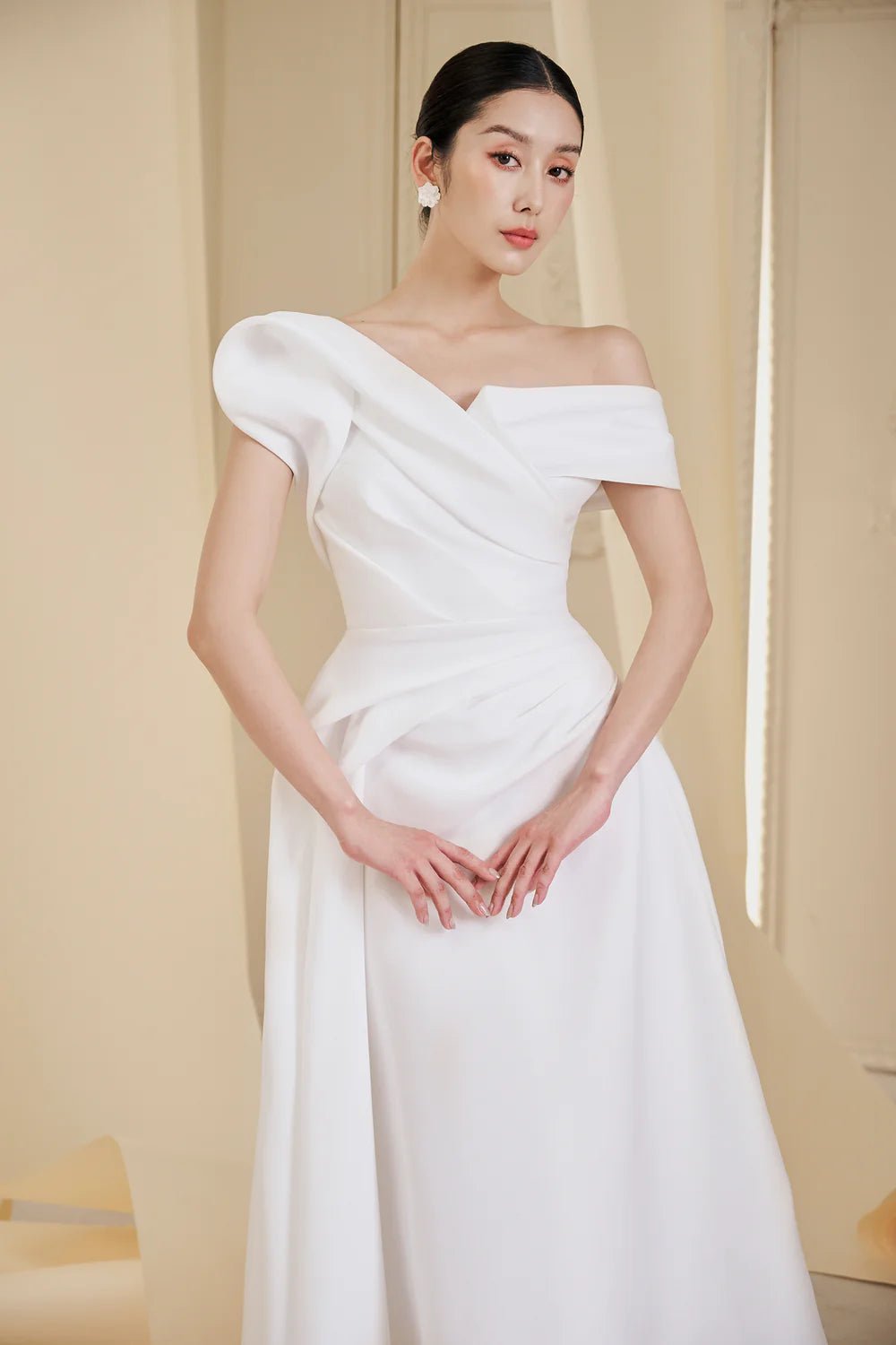 Aria A - line Extended Flap Taffeta Ankle Length Dress - LARMES