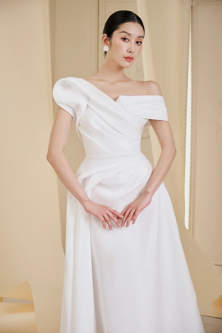 Aria A - line Extended Flap Taffeta Ankle Length Dress - LARMES