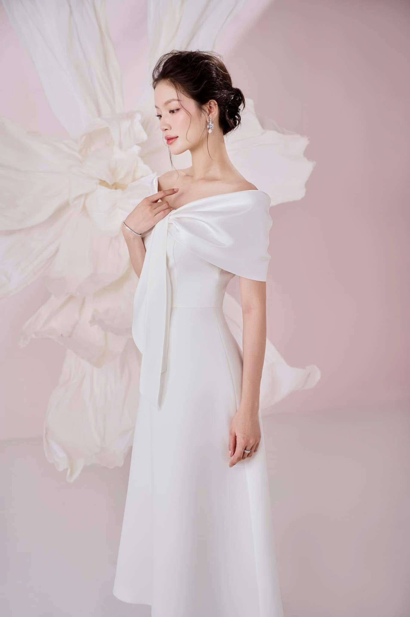 Ariana A - line Off - Shoulder Taffeta Cotton Ankle Length Dress - LARMES