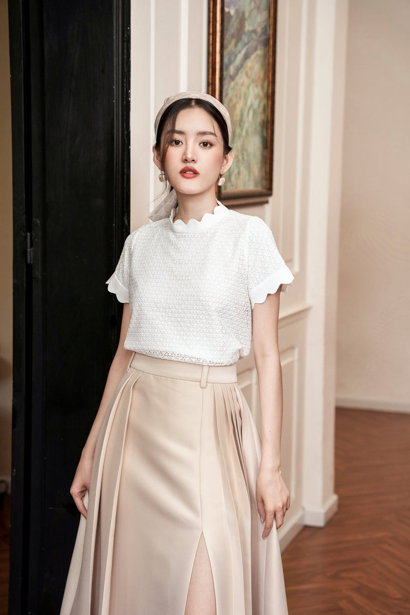Branton Slit High Waist Sandy Crepe Midi Skirt - LARMES
