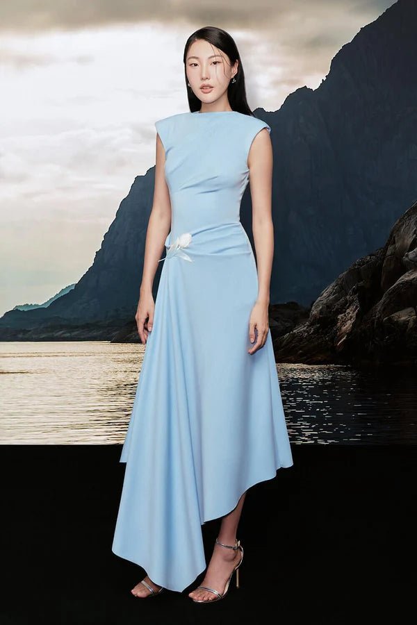 Cabot Asymmetric Twisted Cotton Spandex Midi Dress - LARMES