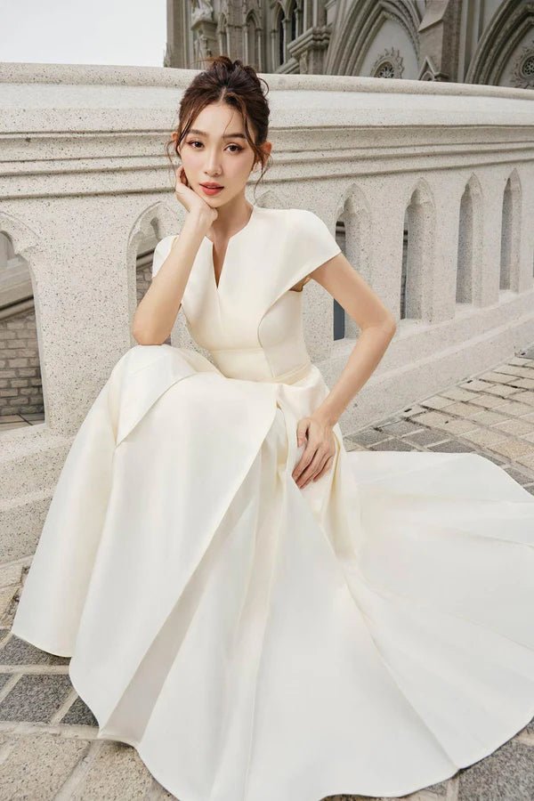 Calla Drop Waist Box Pleated Rayon Midi Dress - LARMES