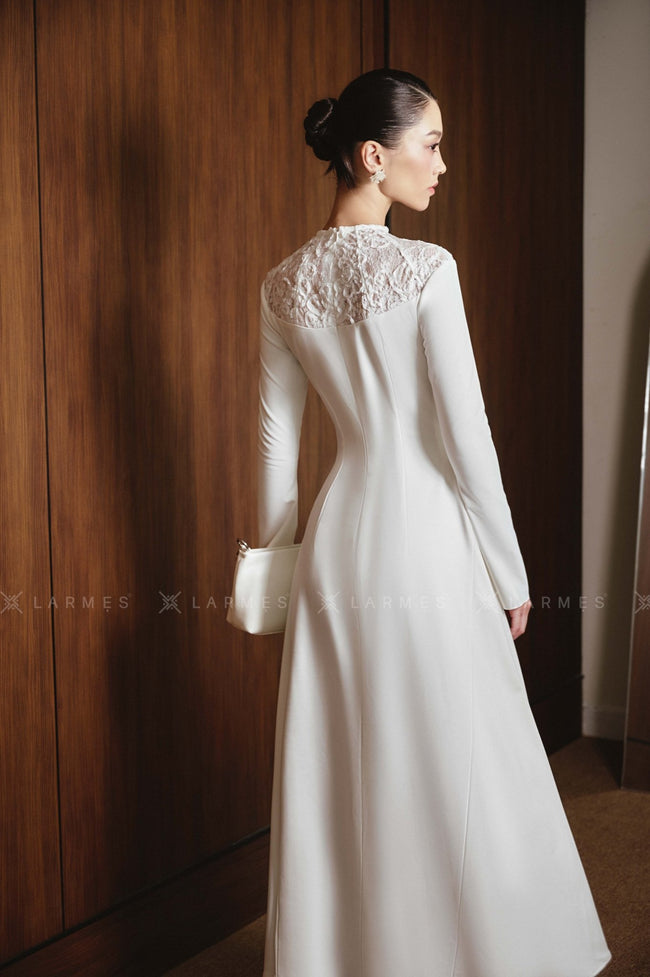 Eleanore A - line Round Neck Ribbed Cotton Ankle Length Dress - LARMES