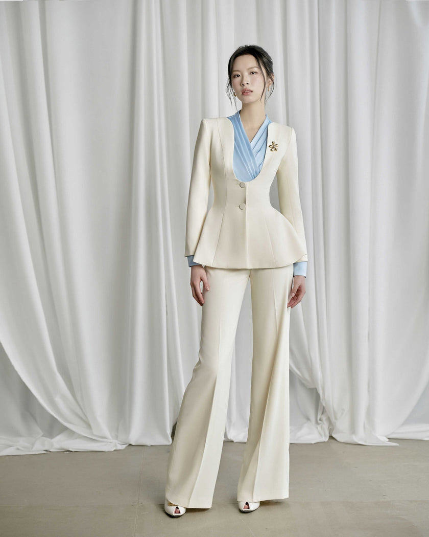 Emerson Straight Wide Leg Spandex Homespun Ankle Length Pants - LARMES