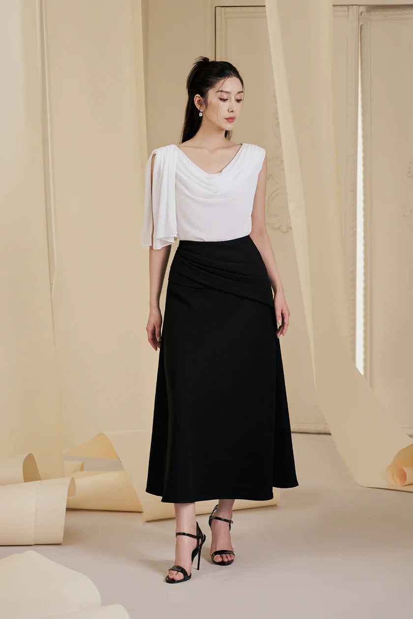 Frankie A - line Pleated Twill Ankle Length Skirt - LARMES