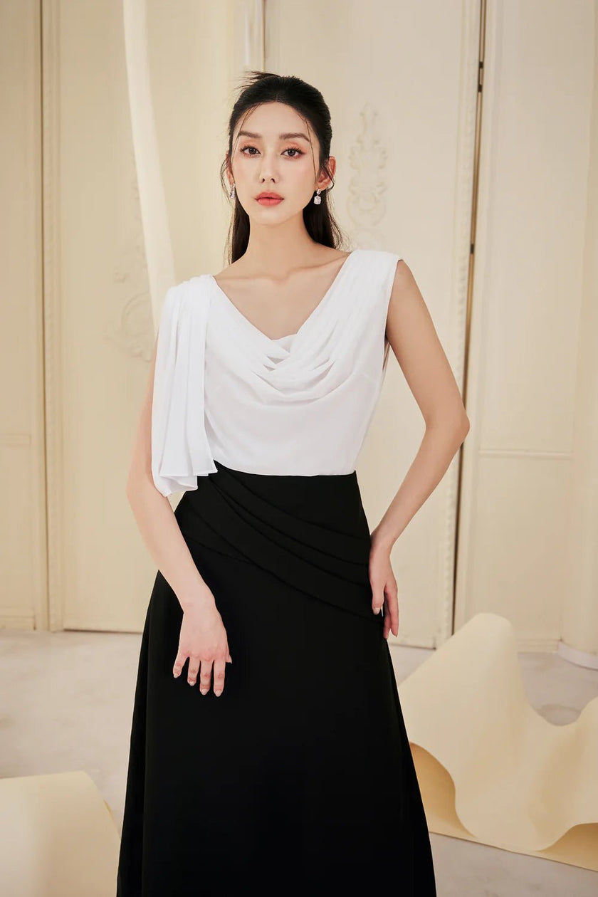 Frankie A - line Pleated Twill Ankle Length Skirt - LARMES