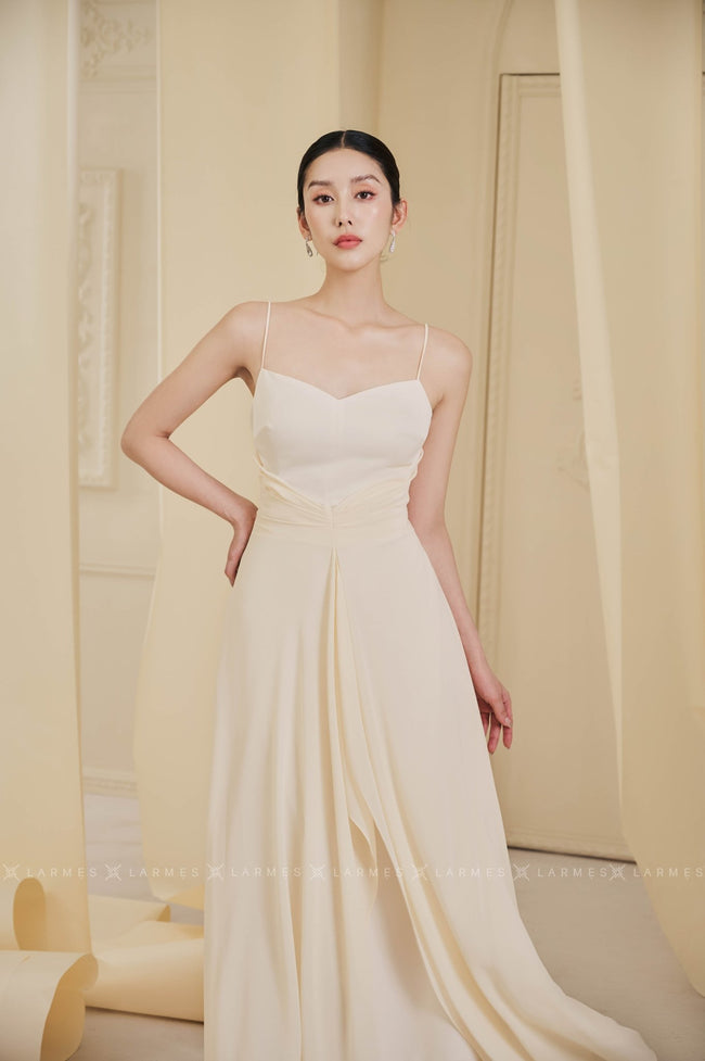 Goldie Asymmetric Semi - Heart Neck Chiffon Floor Length Dress - LARMES