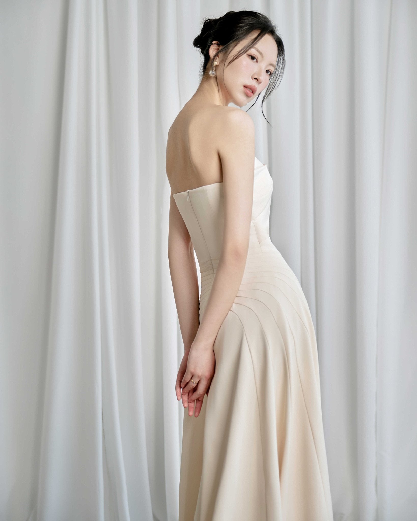 Habiba A - line Cape Sleeved Twill Silk Floor Length Dress - LARMES