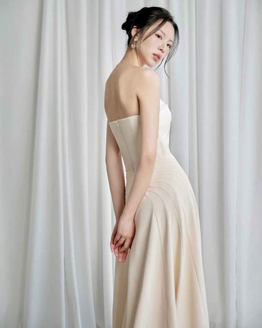 Habiba A - line Cape Sleeved Twill Silk Floor Length Dress - LARMES