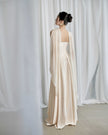 Habiba A - line Cape Sleeved Twill Silk Floor Length Dress - LARMES