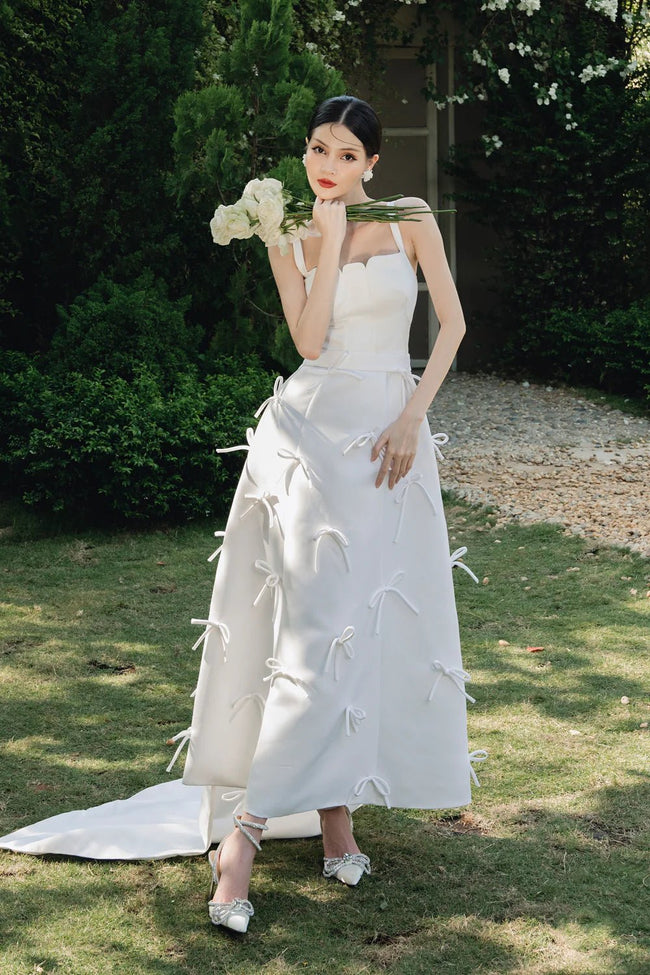 Hariett A - line Strappy Taffeta Midi Dress - LARMES