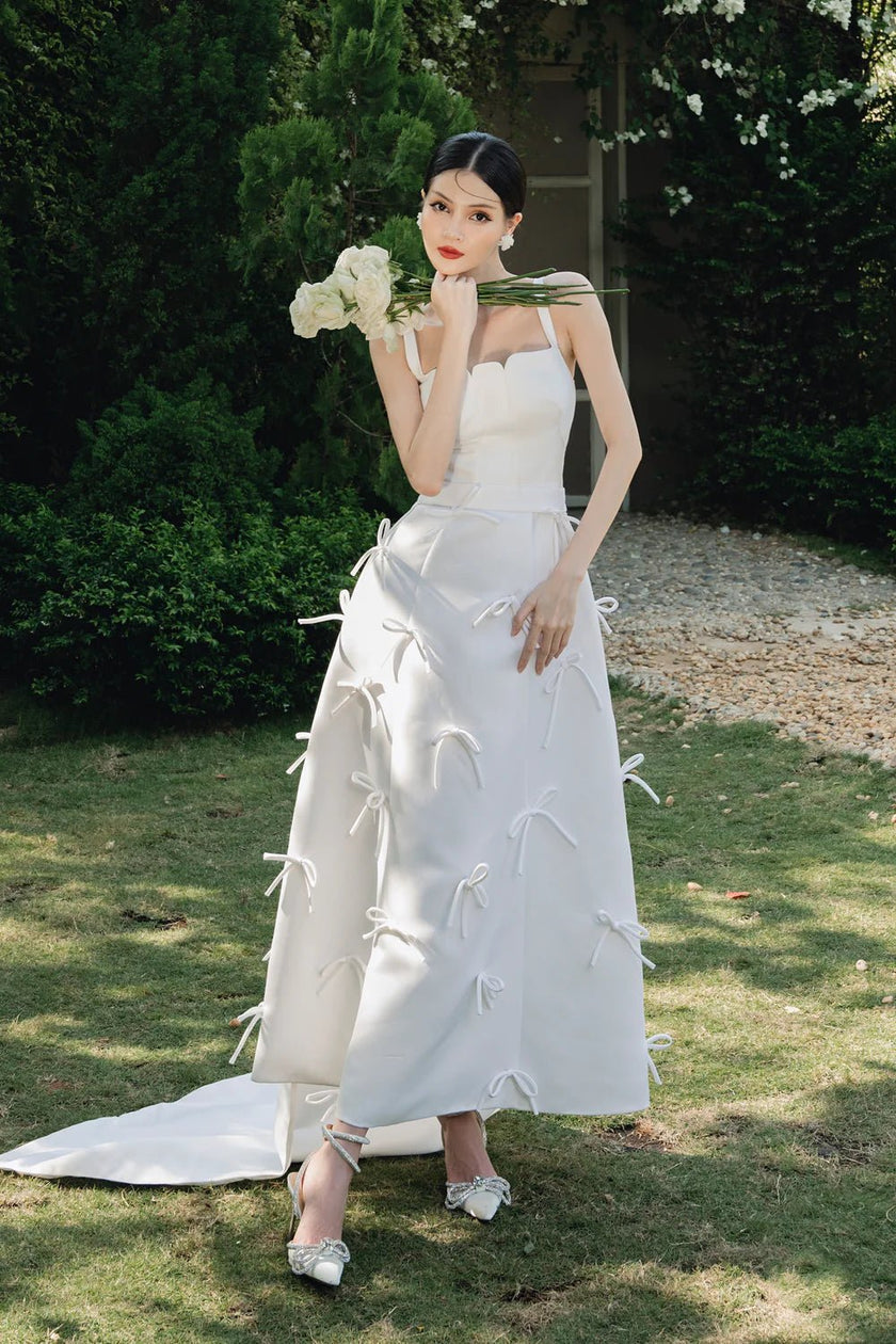 Hariett A - line Strappy Taffeta Midi Dress - LARMES