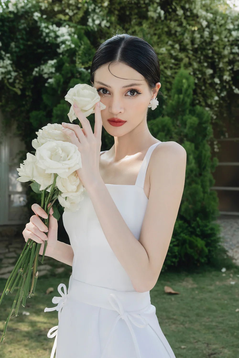 Hariett A - line Strappy Taffeta Midi Dress - LARMES