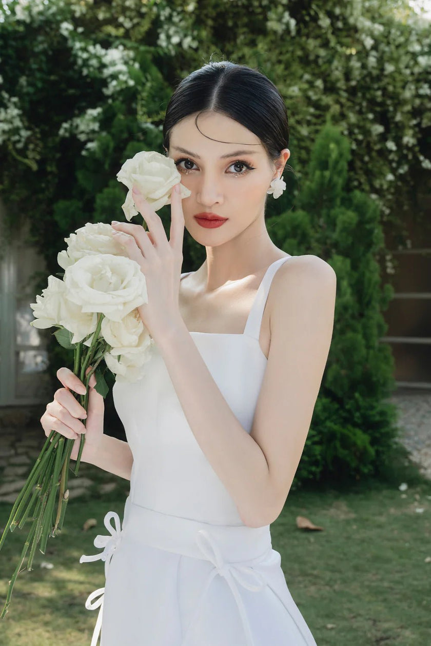 Hariett A - line Strappy Taffeta Midi Dress - LARMES