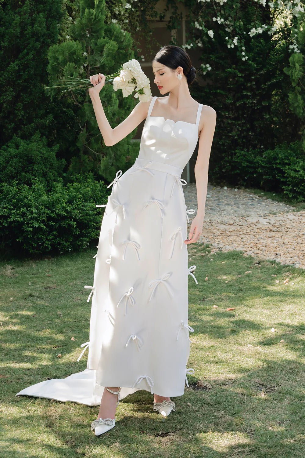 Hariett A - line Strappy Taffeta Midi Dress - LARMES