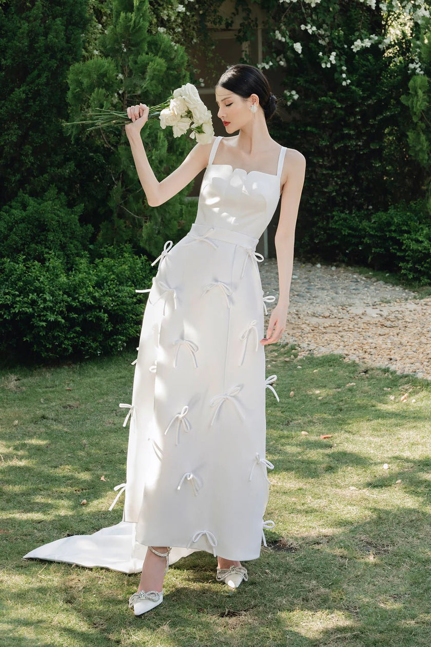 Hariett A - line Strappy Taffeta Midi Dress - LARMES