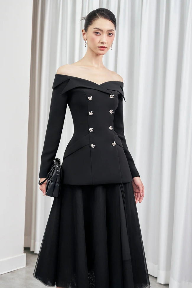 Heather Hourglass Double Breasted Spandex Homespun Top - LARMES