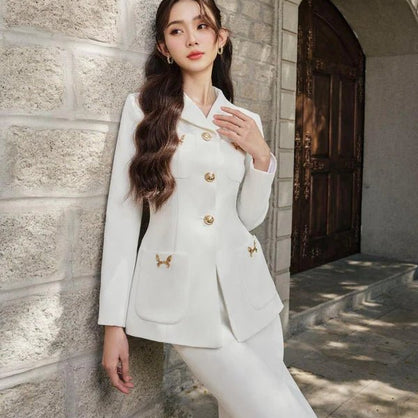 Irene Peplum Notch Lapel Twill Blazer - LARMES