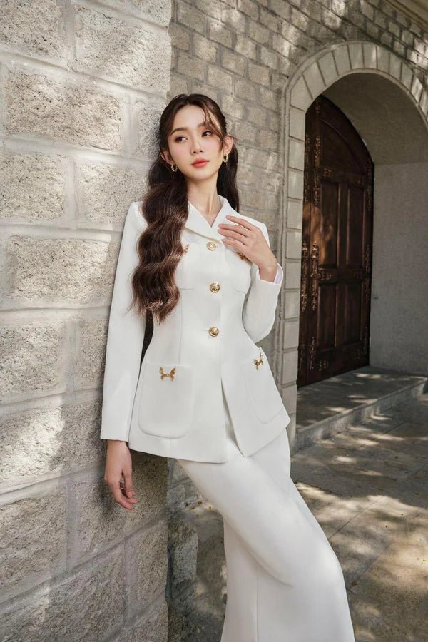 Irene Peplum Notch Lapel Twill Blazer - LARMES