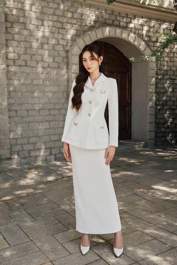 Irene Peplum Notch Lapel Twill Blazer - LARMES