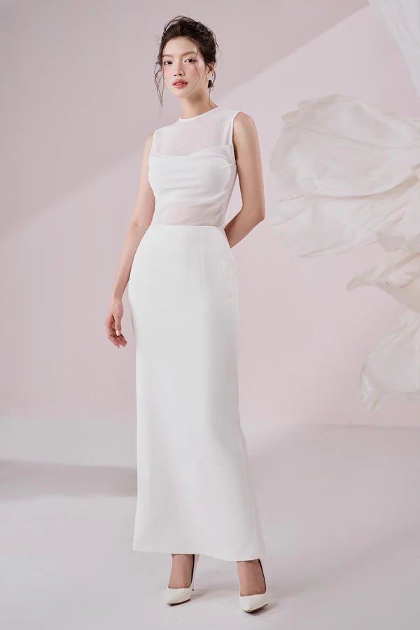 Irene Straight Back Slit Twill Ankle Length Skirt - LARMES