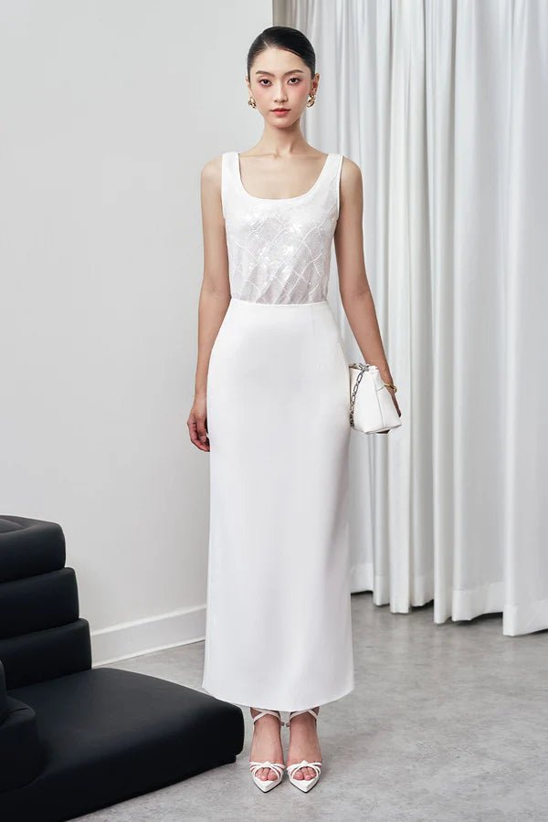 Irene Straight Back Slit Twill Ankle Length Skirt - LARMES