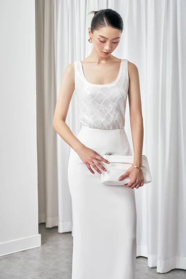 Irene Straight Back Slit Twill Ankle Length Skirt - LARMES