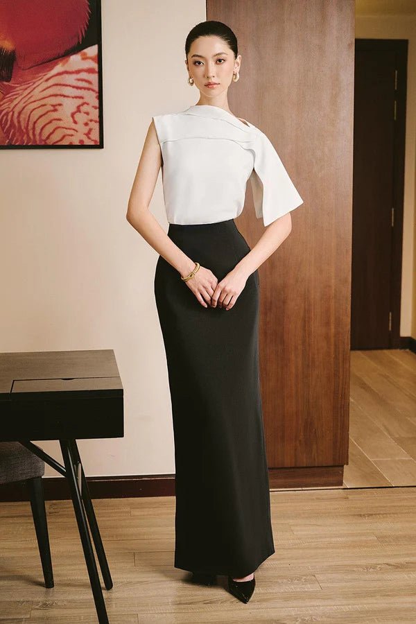 Irene Straight Back Slit Twill Ankle Length Skirt - LARMES