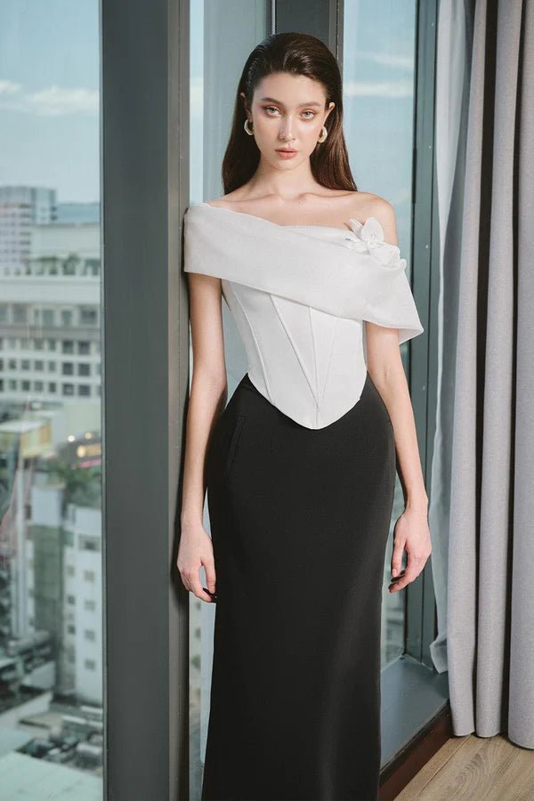 Irene Straight Back Slit Twill Ankle Length Skirt - LARMES