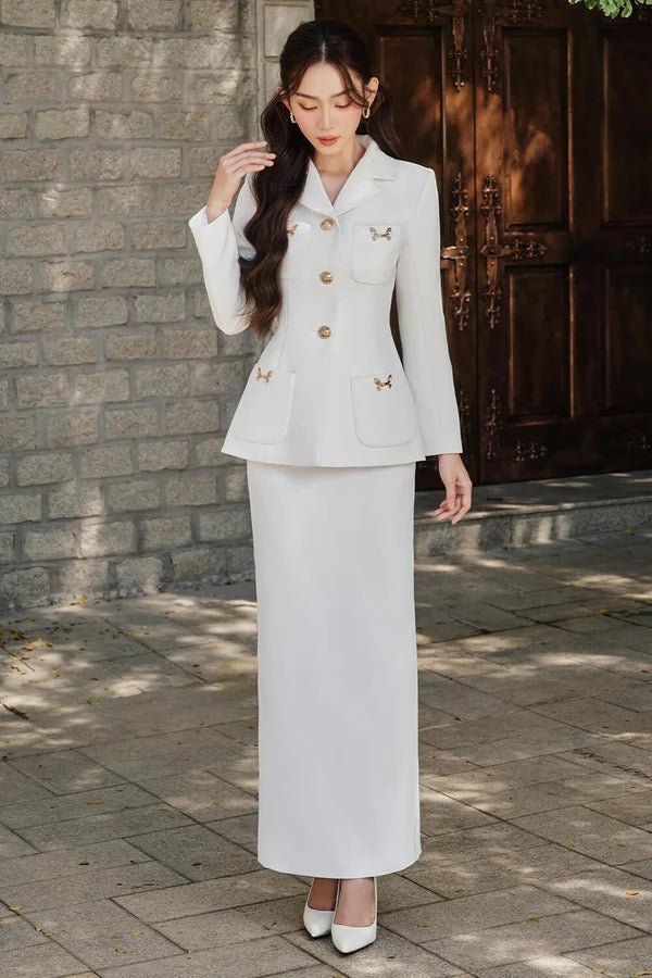 Irene Straight Back Slit Twill Ankle Length Skirt - LARMES